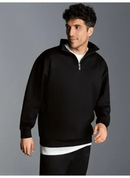 Sweatshirt Troyer in bequemer Sweat-Qualitt , Herren, Gr. XXL, schwarz, 70% Baumwolle, 30% Polyester, Basic, Sweatshirts