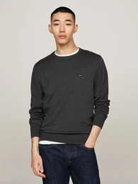 Rundhalspullover ESSENTIAL COTTON CREW NECK , Herren, Gr. M, grau (dunkelgrau htr), Strick, Obermaterial: 100% Baumwolle, casual, regular fit, Rundhals, Langarm Rippbndchen, Pullover
