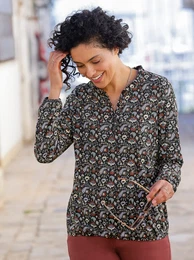 Langarmshirt INSPIRATIONEN Druck-Shirt Gr. 46, braun (schwarz, rotbraun, bedruckt) Damen Shirts