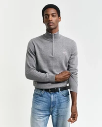 Troyer CLASSIC COTTON HALF ZIP Gr. M, grau (dark grey melange) Herren Pullover mit gerippten Details