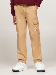 Cargohose CARGO PULL ON COTTON PANTS , Jungen, Gr. 14 (164), N-Gr, beige (classic khaki), Web, Obermaterial: 97% Baumwolle, 3% Elasthan, unifarben, regular fit, Hosen, mit Logo-Badge, im Cargo-Stil