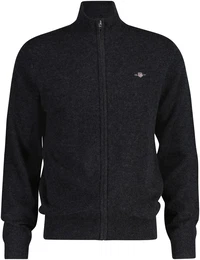 Strickjacke EXTRAFINE LAMBSWOOL ZIP CARDIGAN Gr. XXL, schwarz (charcoal) Herren Strickjacken mit Logostickerei
