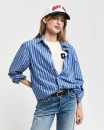 Langarmhemd REG POPLIN STRIPE , Herren, Gr. XL, N-Gr, blau (lapis blau), Jersey, Obermaterial: 100% Baumwolle, bestickt, casual, regular fit, Langarm, Hemden