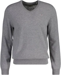 V-Ausschnitt-Pullover EXTRAFINE LAMBSWOOL V-NECK Gr. L, grau (grey) Herren Pullover mit Logostickerei