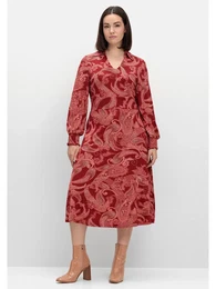 Jerseykleid BY JOE BROWNS Groe Gren Gr. 56, Normalgren, rot (weinrot gemustert) Damen Kleider mit Paisleydruck und Blusenkragen