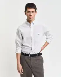 Langarmhemd REG MICRO PRINT SHIRT , Herren, Gr. L, N-Gr, wei (eggshell), Web, Obermaterial: 100% Baumwolle, casual, Langarm 2-Knopf-Manschette, Hemden, mit einem dezenten, durchgehenden Mikro-Print