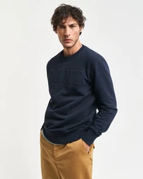 Sweatshirt EMBOSSED C-NECK SWEAT Gr. M, blau (evening blue) Herren Sweatshirts eine erhabene -Grafikprgung auf der Brust
