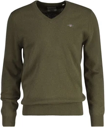 V-Ausschnitt-Pullover EXTRAFINE LAMBSWOOL V-NECK Gr. XL, grn (juniper green) Herren Pullover mit Logostickerei