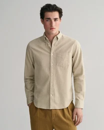 Langarmhemd REG UT CORDUROY SHIRT , Herren, Gr. L, N-Gr, beige (putty), Cord, Obermaterial: 100% Baumwolle, casual, regular fit, Langarm 2-Knopf-Manschette, Hemden