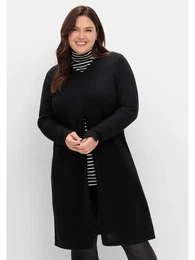 Longpullover Groe Gren Gr. 56/58, schwarz Damen Pullover in A-Linie, mit langem Schlitz vorn