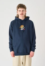 Kapuzensweatshirt Boxy Hooded WTFISH , Herren, Gr. L, blau (dunkelblau), 100% Baumwolle, bedruckt, casual, normal, ohne Ausschnitt, Langarm, Sweatshirts, Locker geschnitten