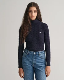 Rollkragenpullover STRETCH COTTON CABLE TURTLENECK Gr. XL, blau (evening blue) Damen Pullover mit Zopfmuster