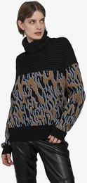 Strickpullover KITZBHEL Gr. 38, schwarz (schwarz braun gemustert) Damen Pullover mit allover Print