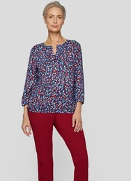 Klassische Bluse Blumige Eleganz-Stilvolle Damenbluse fr jeden Anlass Gr. 50, blau (dunkelblau) Damen Blusen