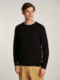 Rundhalspullover ESSENTIAL STRUCTURE CREW NECK , Herren, Gr. S, schwarz, Strick, Obermaterial: 100% Baumwolle, casual, Rundhals, Langarm Rippbndchen, Pullover, mit feiner Struktur
