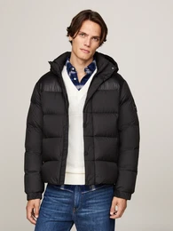 Steppjacke MIX DOWN HOODED PUFFER JACKET , Herren, Gr. XXXL, schwarz, Web, Obermaterial: 100% Polyester. Futter: 100% Polyamid. Wattierung: 90% Daunen, 10% Federn, casual, Langarm, Jacken, mit abnehmbarer Kapuze