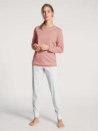 Schlafanzug Sweet Dreams , Damen, Gr. XL (52/54), rosa (rose bud), Interlock, Obermaterial: 100% Baumwolle, unifarben, gemustert, casual, normal lang, Rundhals, Langarm Rippbndchen, Homewear-Sets, mit praktischen Bndchen