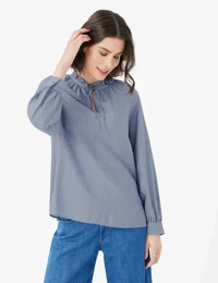 Klassische Bluse Style VIVI Gr. 34, blau Damen Blusen