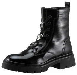 Schnrboots Gr. 43, schwarz (schwarz lack) Damen Schuhe Blockabsatz, Plateau, Schnrstiefelette mit Best Fitting