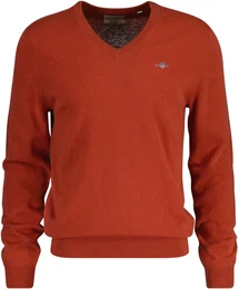 V-Ausschnitt-Pullover EXTRAFINE LAMBSWOOL V-NECK Gr. L, rot (iron red) Herren Pullover mit Logostickerei