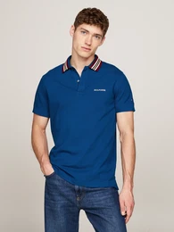 Poloshirt GIFTING POLO RWB COLLAR REG POLO , Herren, Gr. L, blau (deep indigo), Piquu00e9, Obermaterial: 96% Baumwolle, 4% Elasthan, casual, Kurzarm, Shirts, Streifen an Kragen und Bndchen