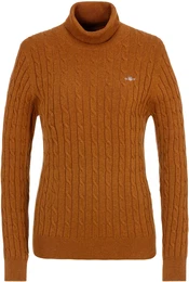 Rollkragenpullover STRETCH COTTON CABLE TURTLENECK Gr. L, braun (cacao) Damen Pullover mit Zopfmuster