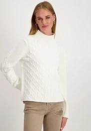 Stehkragenpullover Gr. 38, wei (offwhite) Damen Pullover mit Zopfmuster