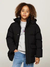 Steppjacke MONOTYPE RIBSTOP PUFFER JACKET Gr. 14 (164), schwarz (black) Jungen Jacken mit Kontrast-Streifen, Logoschriftzug
