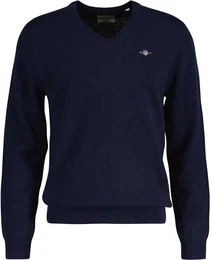 V-Ausschnitt-Pullover EXTRAFINE LAMBSWOOL V-NECK Gr. XXL, blau (marine) Herren Pullover mit Logostickerei