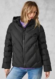 Steppjacke , Damen, Gr. XL (44), schwarz, Stoff, Obermaterial, Fllung und Futter: 100% Polyester, unifarben, casual, normal normal, ohne Ausschnitt, Langarm Bndchen, Jacken, mit moderner Steppung