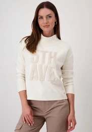 Sweatshirt Gr. 40, wei (offwhite) Damen Sweatshirts mit Fellimitat Applikation