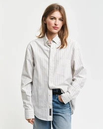 Langarmhemd REG OXFORD STRIPE SHIRT , Herren, Gr. 4XL, N-Gr, wei (eggshell), Web, Obermaterial: 100% Baumwolle, gestreift, casual, regular fit, Langarm, Hemden, unisex, in leichter Oxford-Qualitt