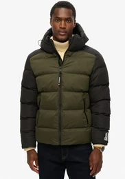 Steppjacke HOOD COLOUR BLOCK SPORT PUFFER , Herren, Gr. L, schwarz colourblock, Web, Obermaterial: 100% Nylon, colorblocking, modisch, relaxed fit, Langarm, Jacken