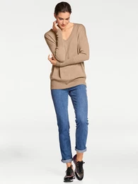 Strickpullover V-Pullover Gr. 44/46, braun (camel) Damen Pullover