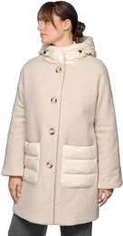 Kurzmantel CALITHE Gr. 42, beige (moonbeam, moonbeam) Damen Mntel im Materialmix, Kapuze, groe aufgesetzte Taschen, Knpfe