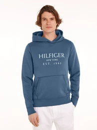 Hoodie BIG HILFIGER HOODY , Herren, Gr. XL (52), blau (aegean sea), Sweatware, Obermaterial: 63% Baumwolle, 37% Polyester, casual, Langarm, Sweatshirts, mit kontrastfarbenen Print