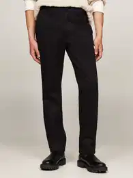 Chinohose DENTON CHINO SATIN , Herren, Gr. 40, Lnge 32, schwarz, Web, Obermaterial: 98% Baumwolle, 2% Elasthan, unifarben, casual, gerade, Hosen, mit Gestaschen mit Knopf, Logostickerei