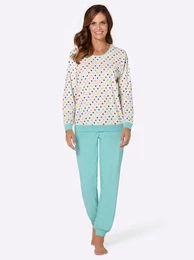 Schlafanzug WSCHEPUR Gr. 44/46, blau (aqua), Damen, 80% Baumwolle, 20% Polyester, Homewear-Sets