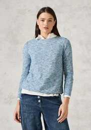 Strickpullover Gr. XXL (46), multi aqua melange Damen Pullover meliert, mit U-Boot-Ausschnitt