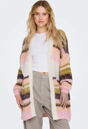 Longstrickjacke ONLALYSSA L/S LIFE CARDIGAN CC KNT Gr. XS (34), bunt (whitecap gray stripes:golden spice, syra, papaya, fairy tale) Damen Strickjacken