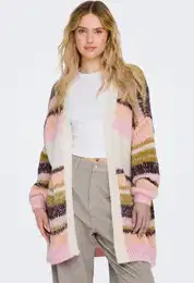 Longstrickjacke ONLALYSSA L/S LIFE CARDIGAN CC KNT Gr. XL (42), bunt (whitecap gray stripes:golden spice, syra, papaya, fairy tale) Damen Strickjacken