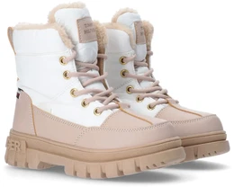 Schnrboots Gr. 38, beige (beige, rosa) Kinder Schuhe Outdoorstiefel, Plateaustiefel, Chunky Boots mit Teddyfell