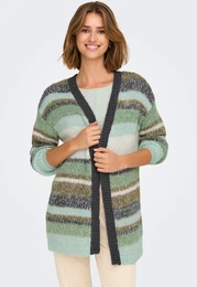 Longstrickjacke ONLALYSSA L/S LIFE CARDIGAN CC KNT Gr. S (36), grau (magnet stripes:aqua gray, cloud dancer, hedge green) Damen Strickjacken