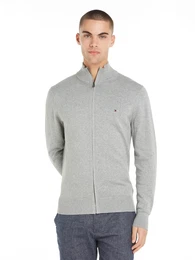 Cardigan PIMA ORG CTN CASHMERE ZIP THRU , Herren, Gr. L, grau (light grau heather), Strick, Obermaterial: 95% Baumwolle, 5% Kaschmir, casual, Langarm Rippstrickbndchen, Strickjacken