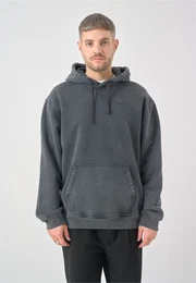 Kapuzensweatshirt Boxy Hooded Ligull Washed , Herren, Gr. S, grau (dunkelgrau), 100% Baumwolle, bestickt, casual, normal, ohne Ausschnitt, Langarm, Sweatshirts, im lockeren Schnitt