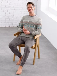 Schlafanzug WSCHEPUR Gr. 60/62, grau (steingrau, anthrazit, bedruckt) Herren Homewear-Sets