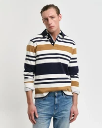Langarm-Poloshirt MULTISTRIPE HEAVY RUGGER , Herren, Gr. XL, cumin beige, Jersey, Obermaterial: 100% Baumwolle, casual, regular fit, Langarm Rippbndchen, Shirts, mit bunten Streifen, unisex