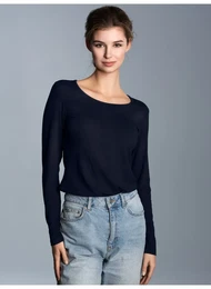 Longsleeve Shirt aus Viskose Langarm , Damen, Gr. XXL, blau (navy), 94% Viskose, 6% Elastan, Basic, Langarm, Shirts