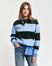 Langarm-Poloshirt MULTISTRIPE HEAVY RUGGER , Herren, Gr. L, blau (clear sky), Jersey, Obermaterial: 100% Baumwolle, casual, regular fit, Langarm Rippbndchen, Shirts, mit bunten Streifen, unisex