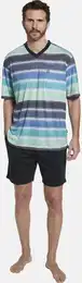 Shorty Kurzer Schlafanzug PORENTO , Herren, Gr. 52, blau (trkis gestreift), Homewear-Sets, mit feiner Bruststickerei